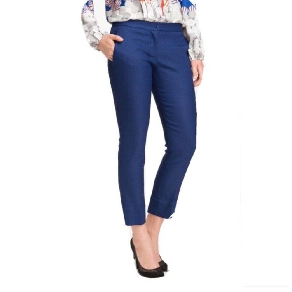 Diane Von Furstenberg Blue Trousers 4 Flat Front Pants Navy Blue GEORGINNE Ankle